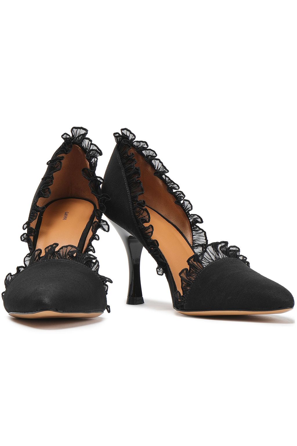 GANNI Ruffle-trimmed faille pumps