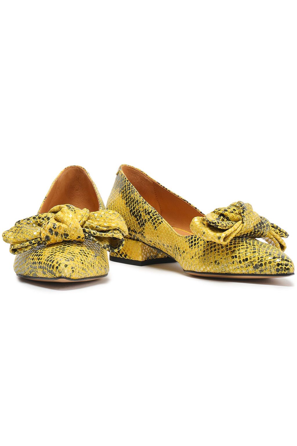 GANNI Vita bow-embellished snake-effect leather point-toe flats