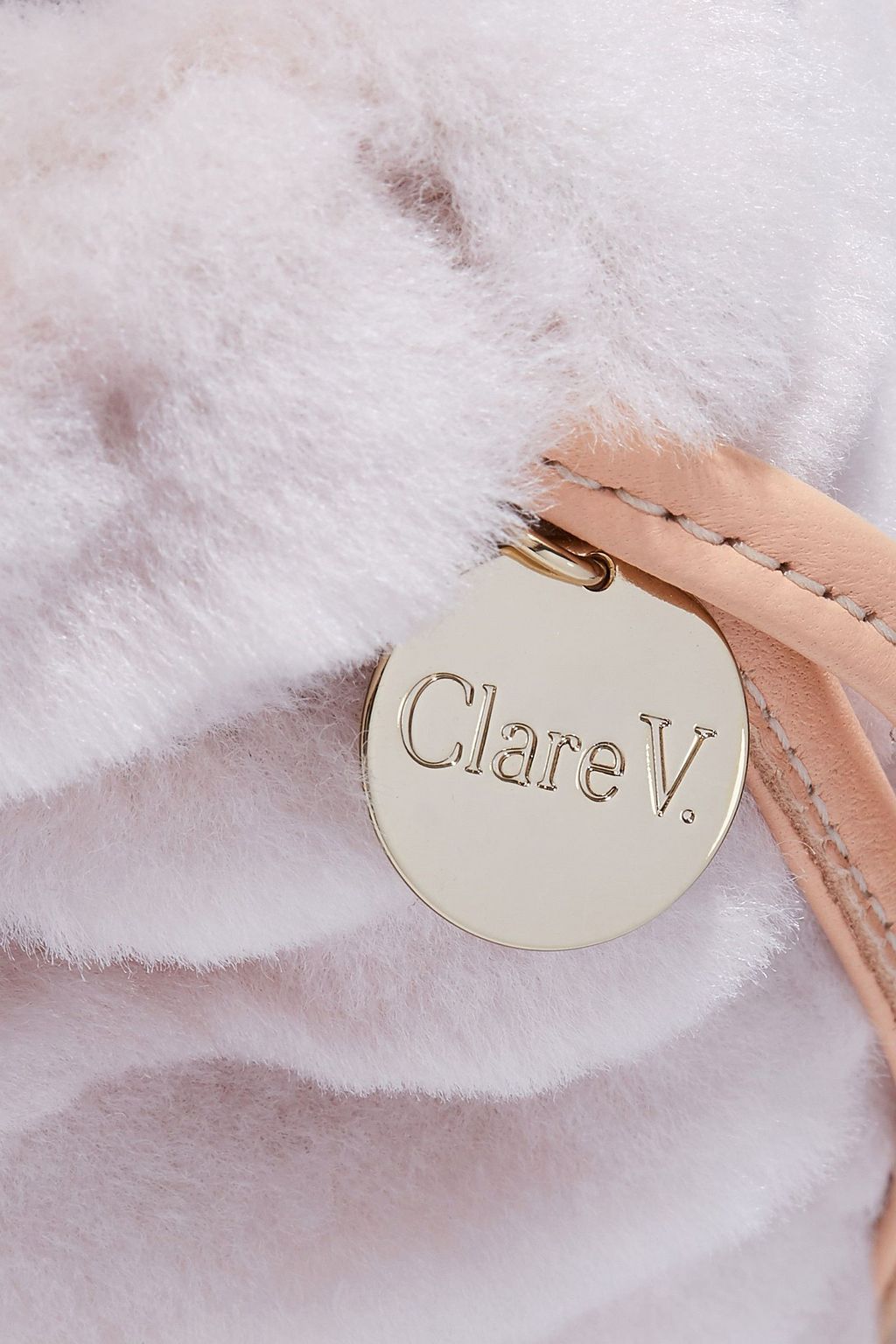 CLARE V. Leather-trimmed shearling pouch