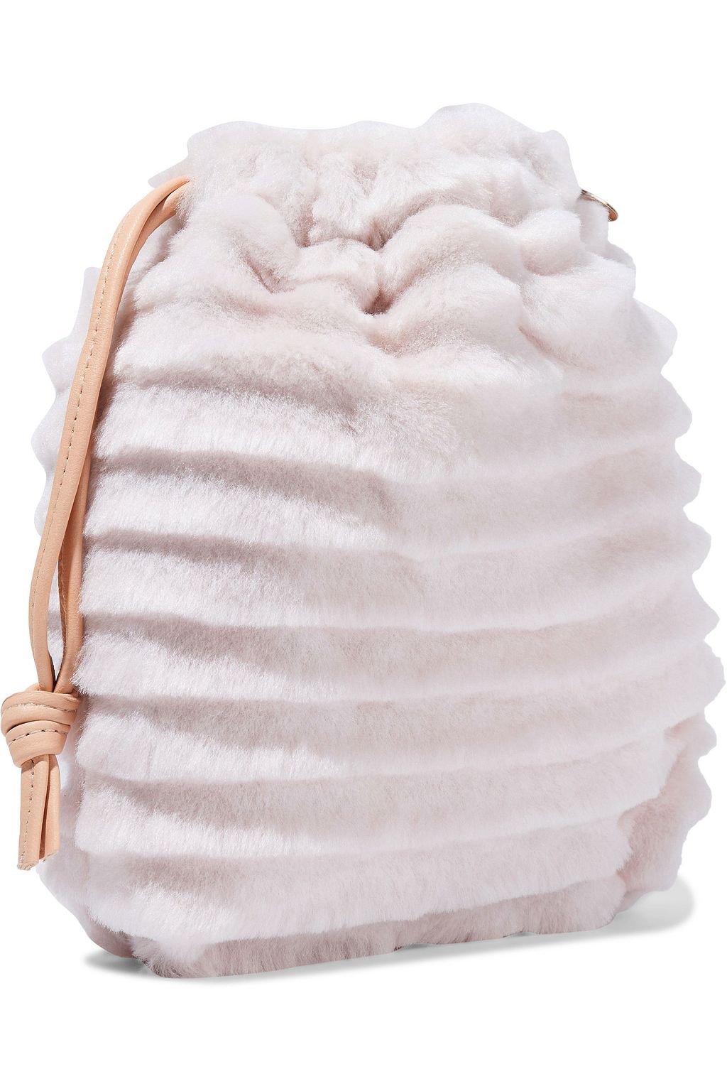 CLARE V. Leather-trimmed shearling pouch