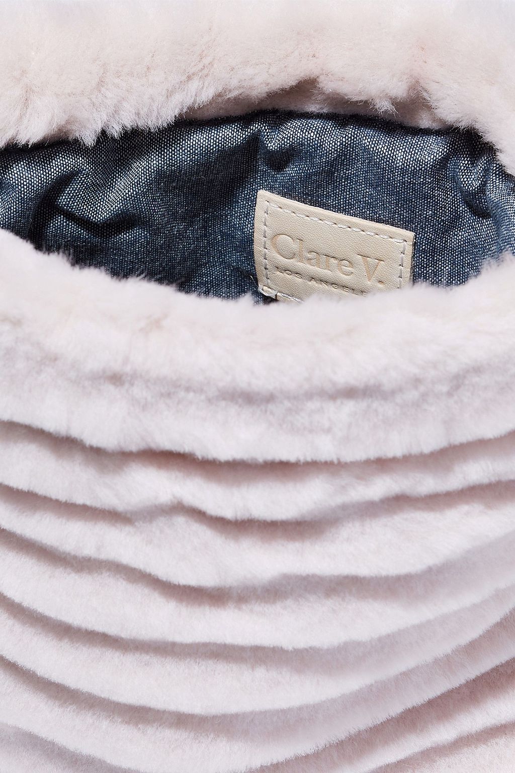 CLARE V. Leather-trimmed shearling pouch