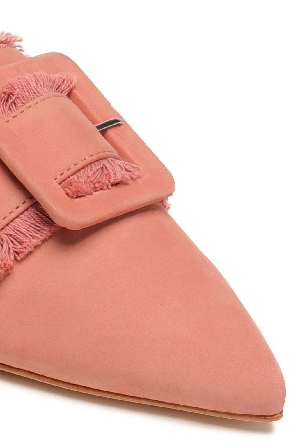 SCHUTZ Buckled fringed nubuck slippers