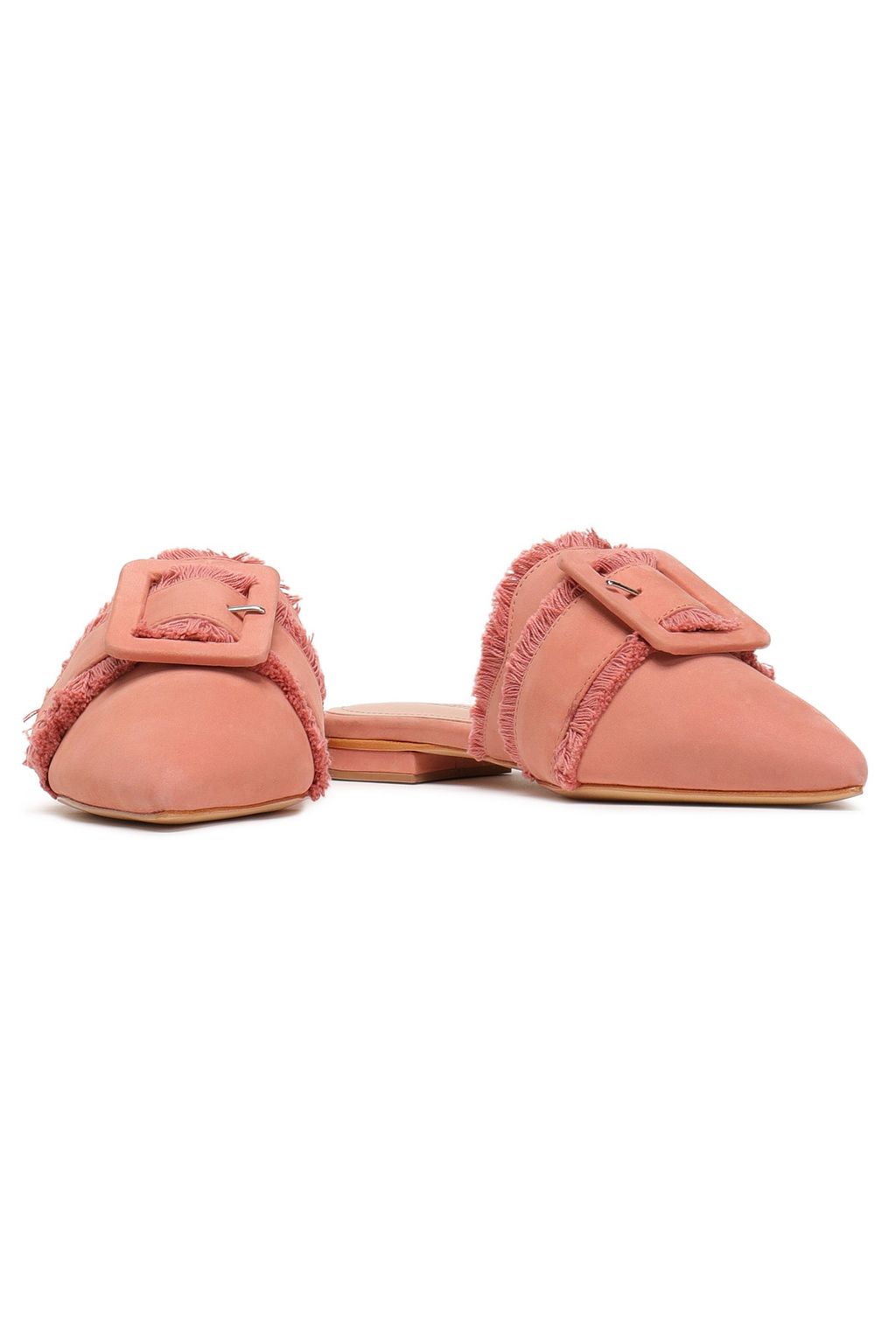SCHUTZ Buckled fringed nubuck slippers
