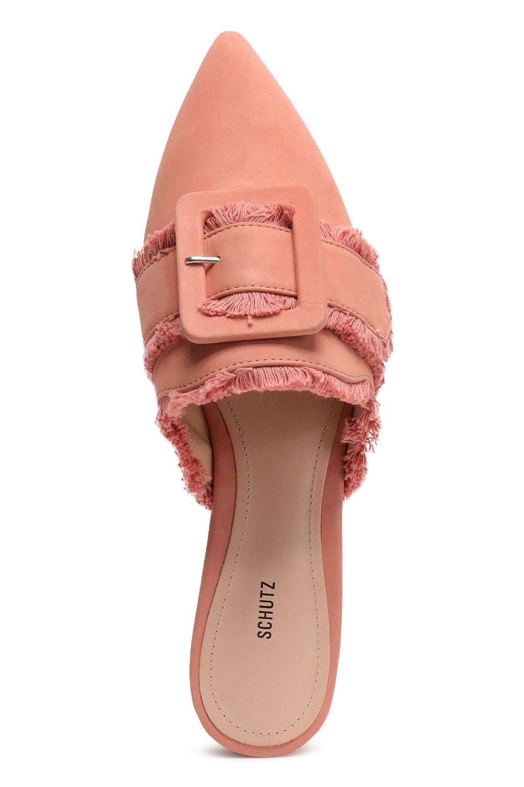SCHUTZ Buckled fringed nubuck slippers