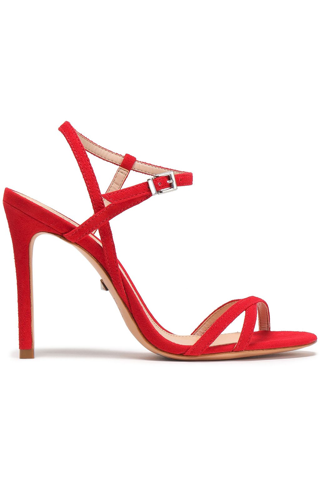 red suede sandal heels