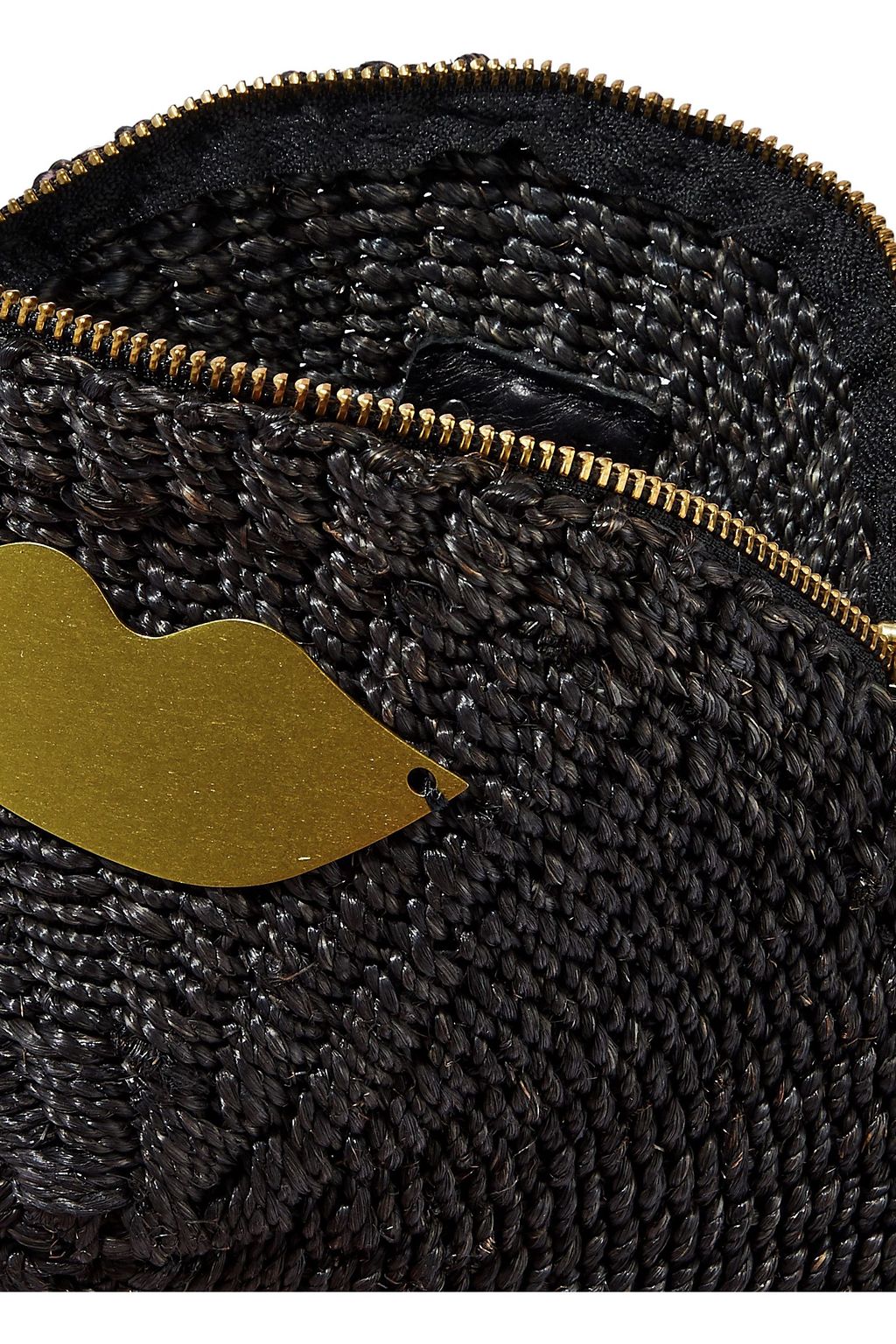 CLARE V. Appliquéd straw clutch