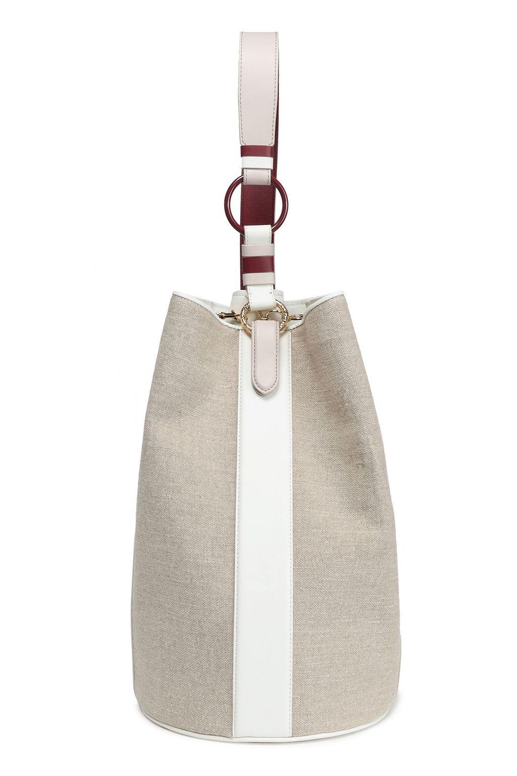 canvas and leather bucket bag