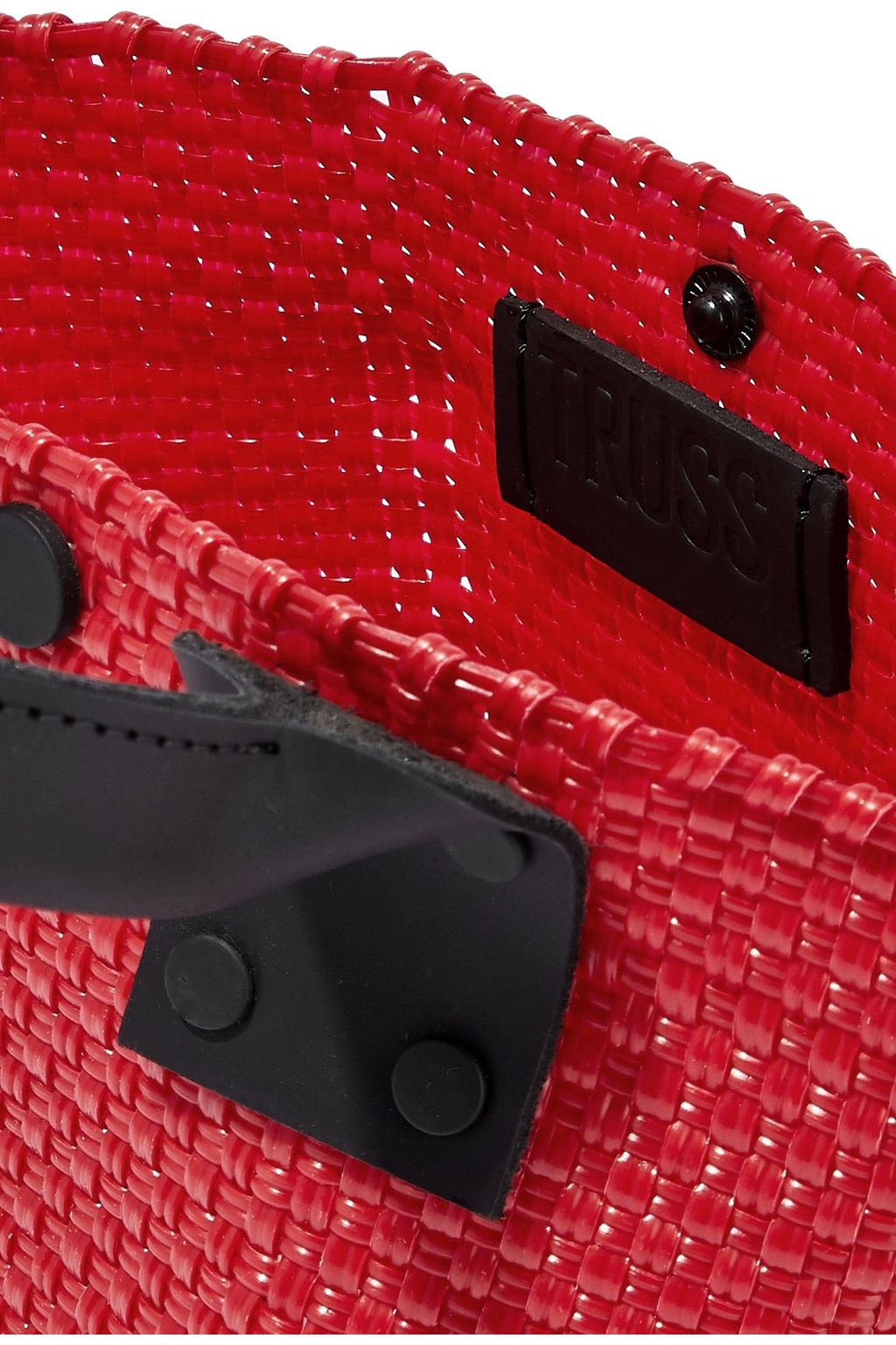 TRUSS Leather-trimmed woven shoulder bag