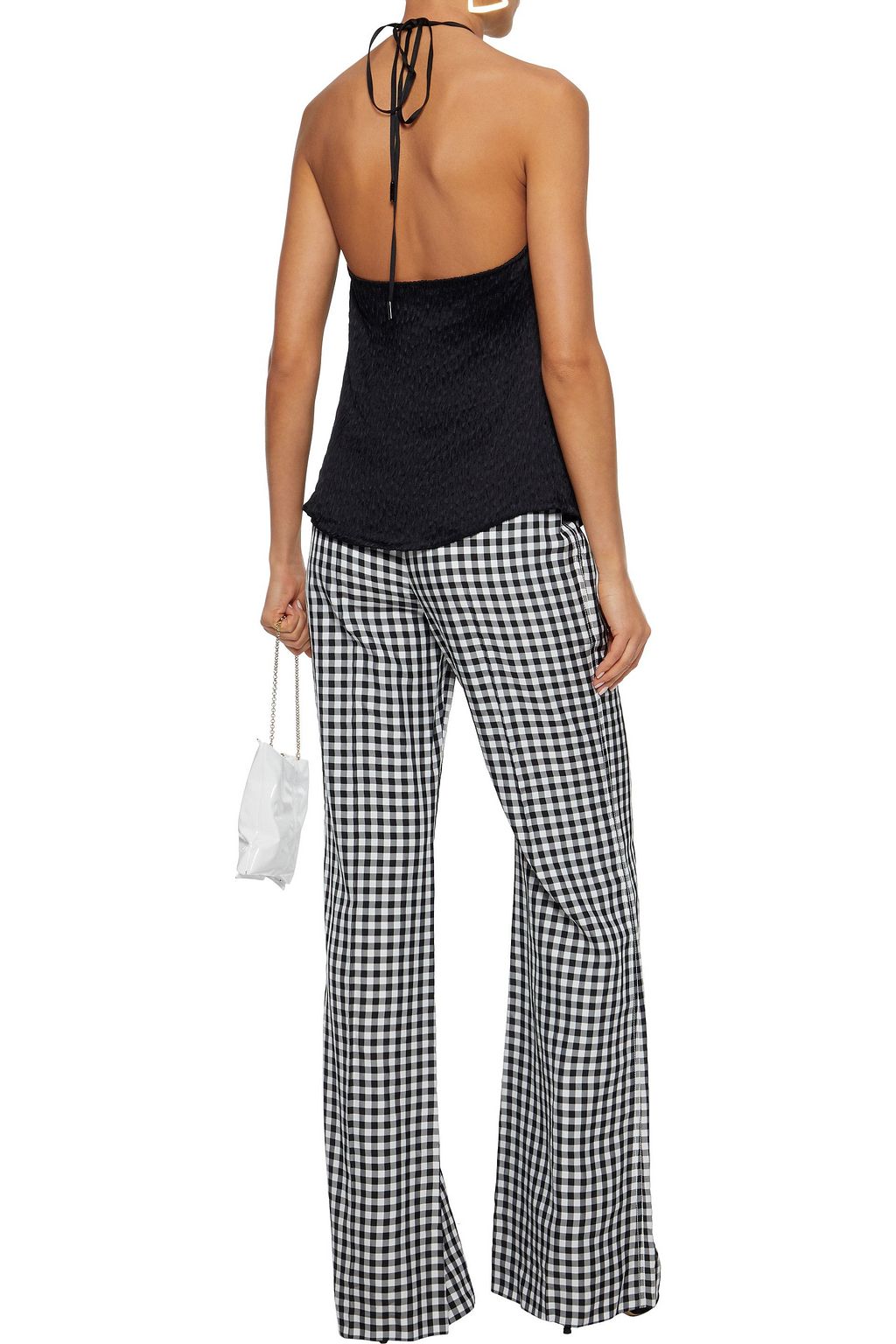 JASON WU Gathered plissé satin-crepe halterneck top