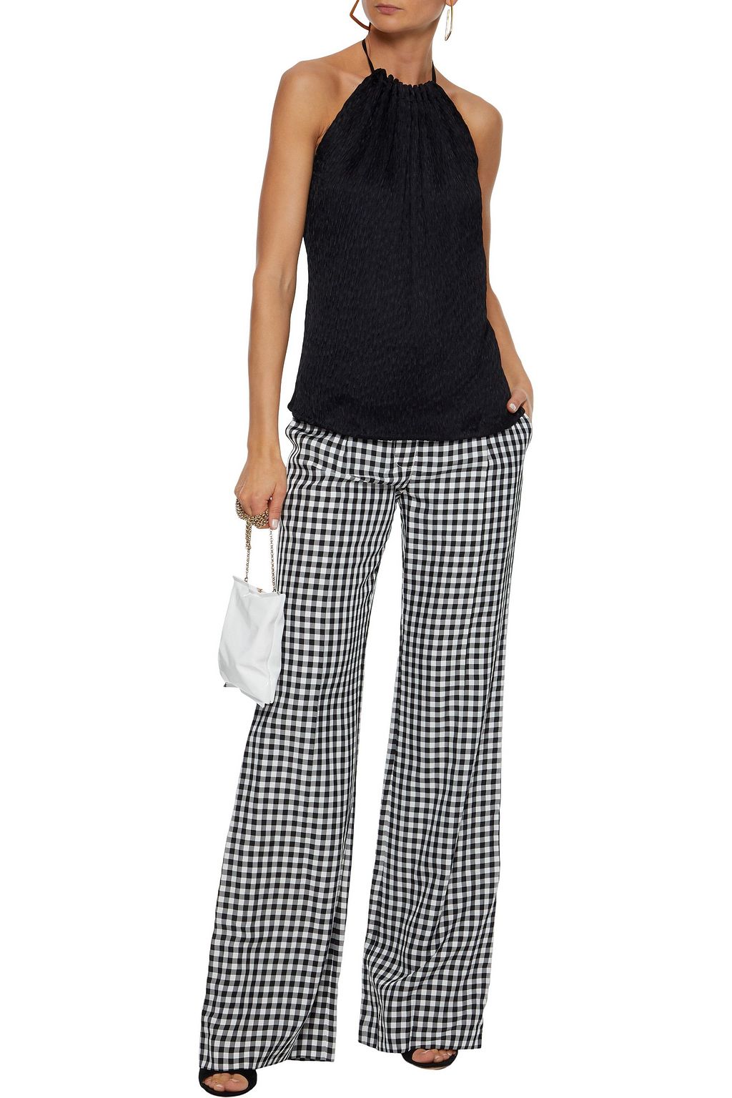 JASON WU Gathered plissé satin-crepe halterneck top