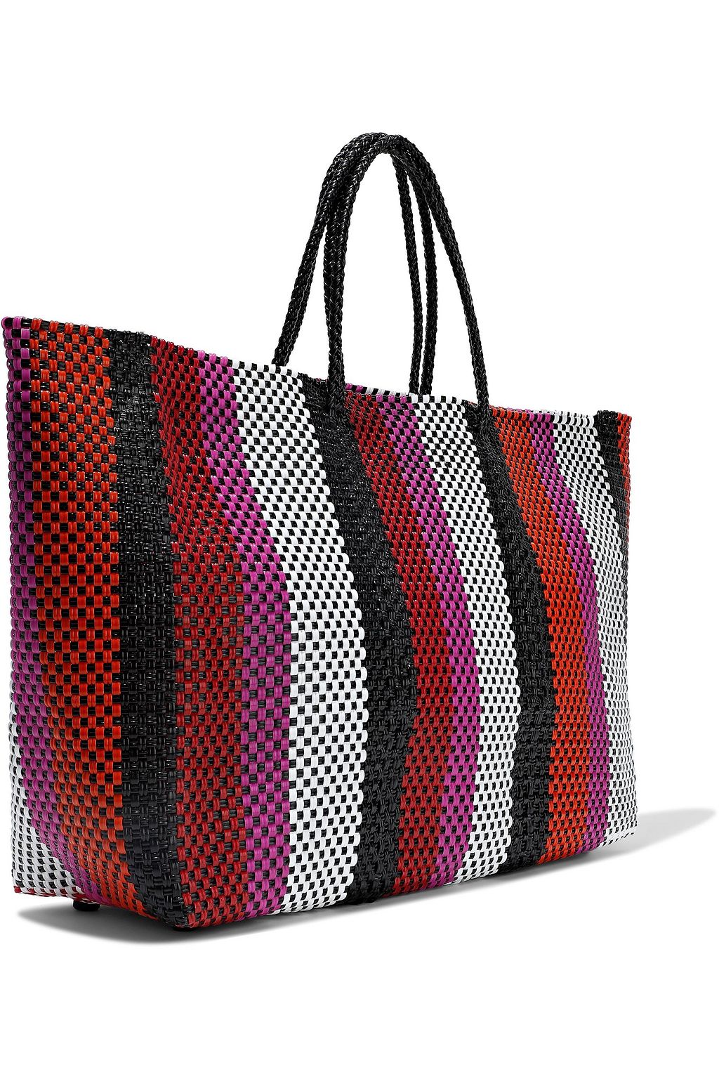TRUSS Striped woven raffia-effect tote