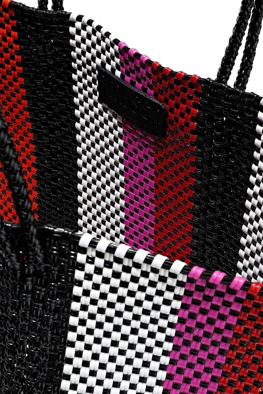 TRUSS Striped woven raffia-effect tote