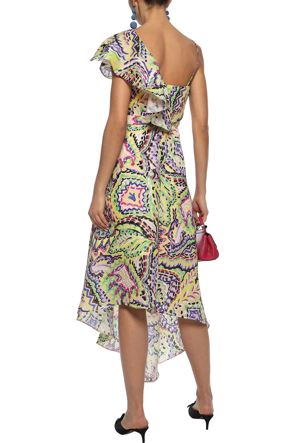 DELPOZO Asymmetric printed silk-gazar midi dress