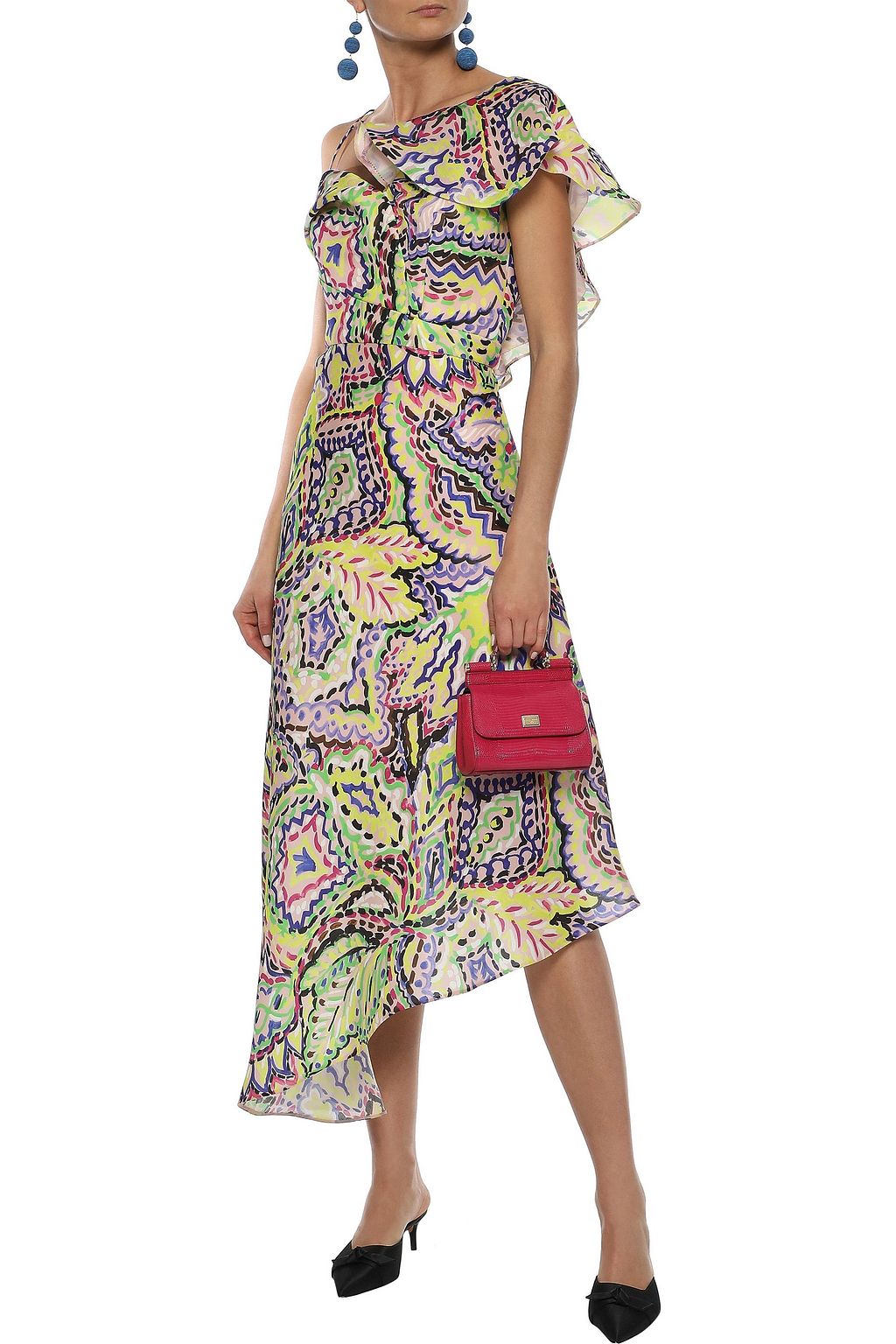 DELPOZO Asymmetric printed silk-gazar midi dress