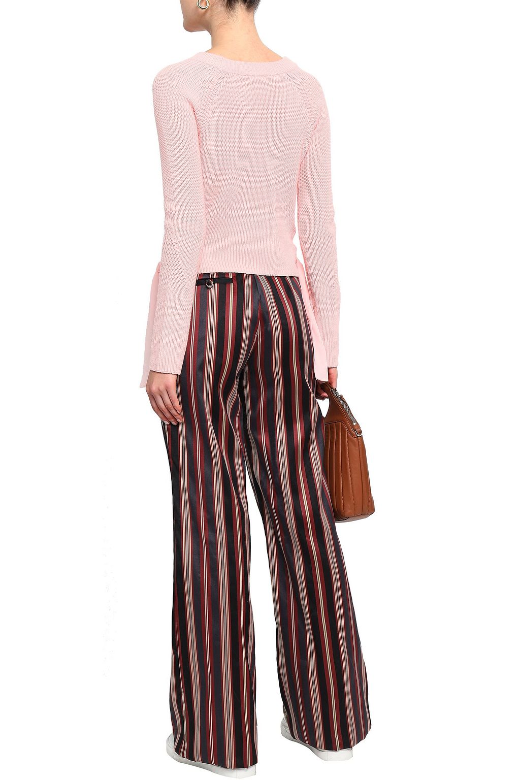 CLAUDIE PIERLOT Lace-up ribbed cotton-blend sweater