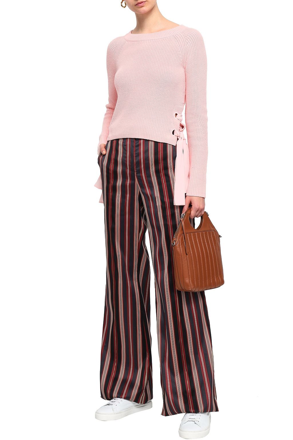 CLAUDIE PIERLOT Lace-up ribbed cotton-blend sweater
