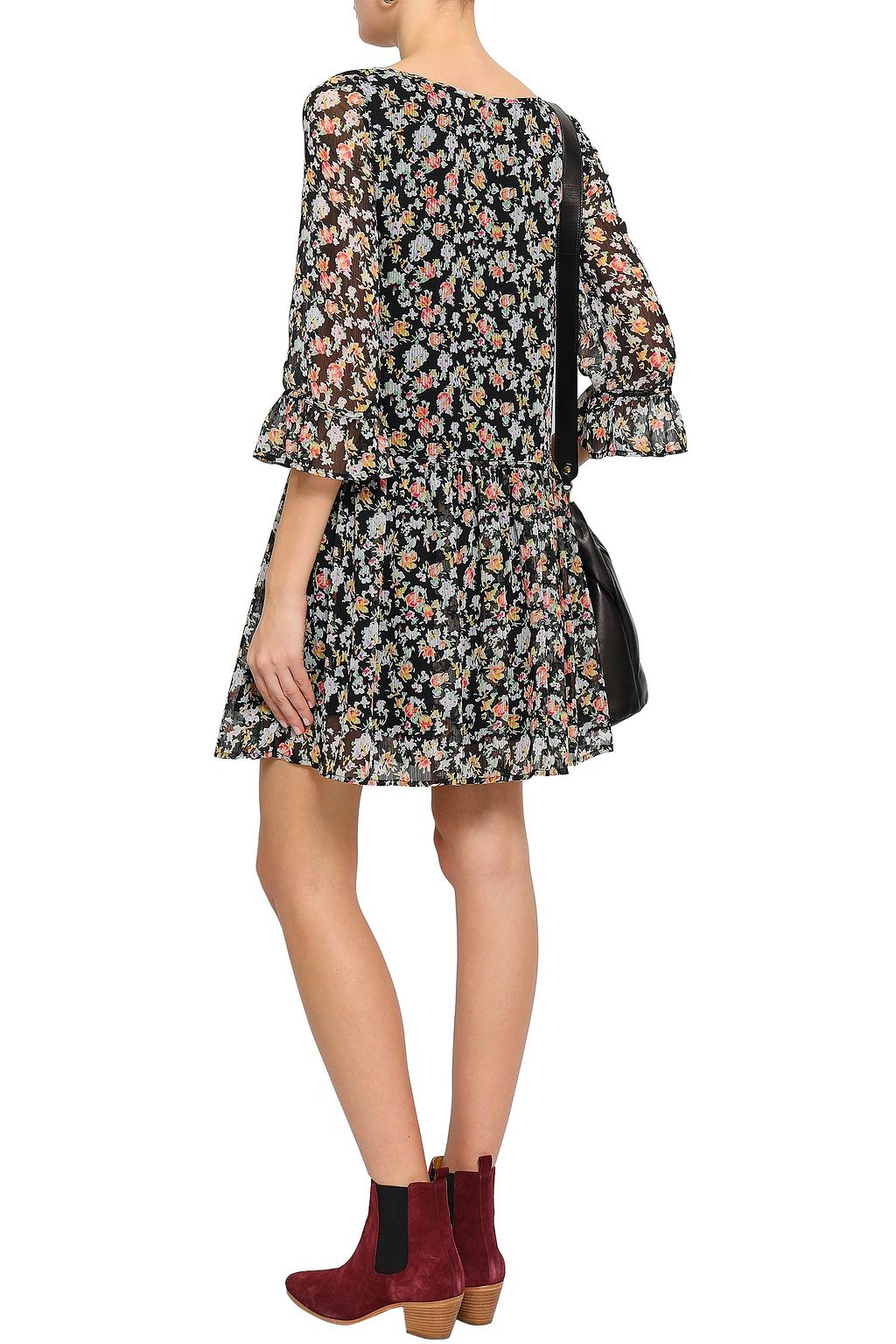 CLAUDIE PIERLOT Floral-print gathered georgette mini dress