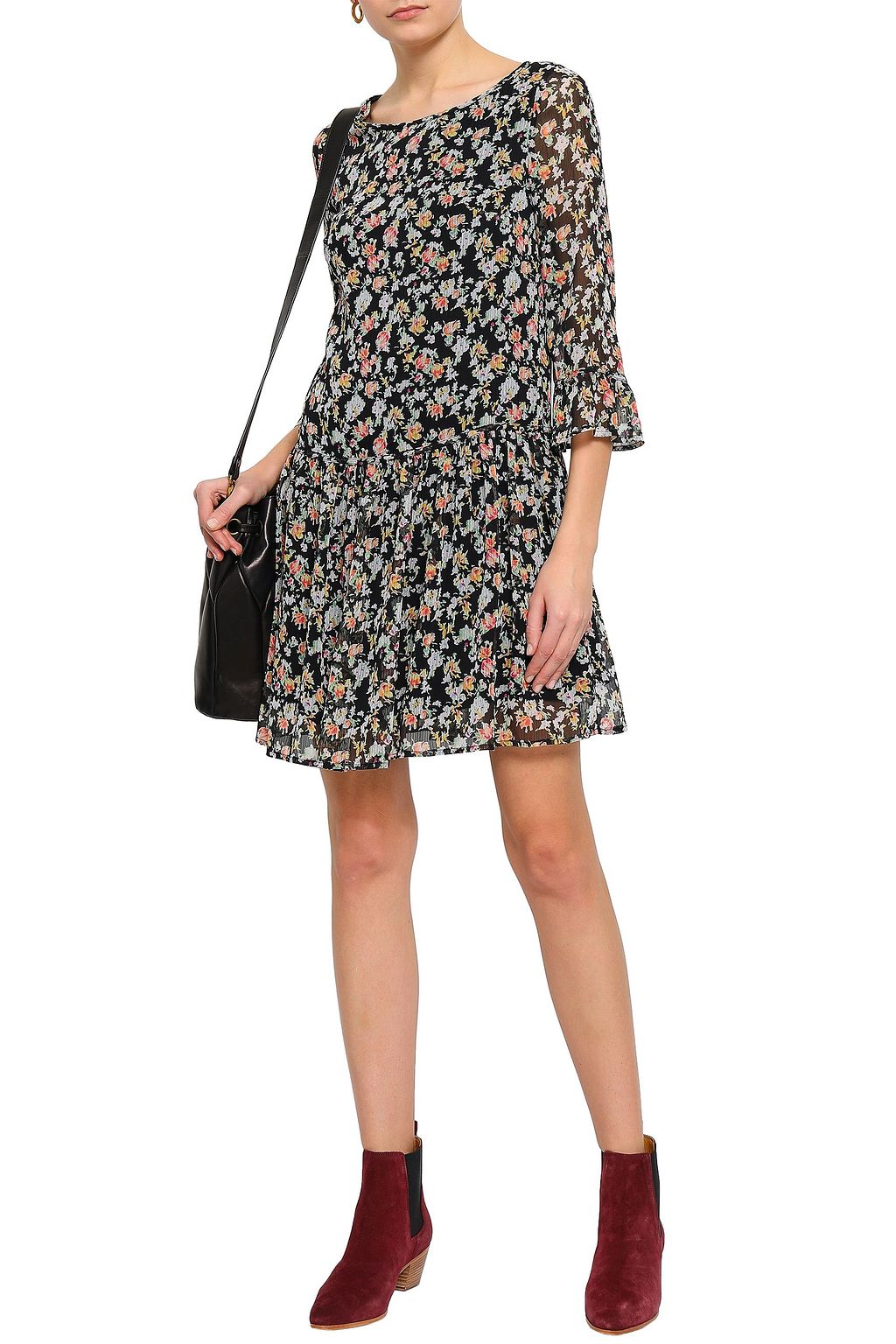 CLAUDIE PIERLOT Floral-print gathered georgette mini dress