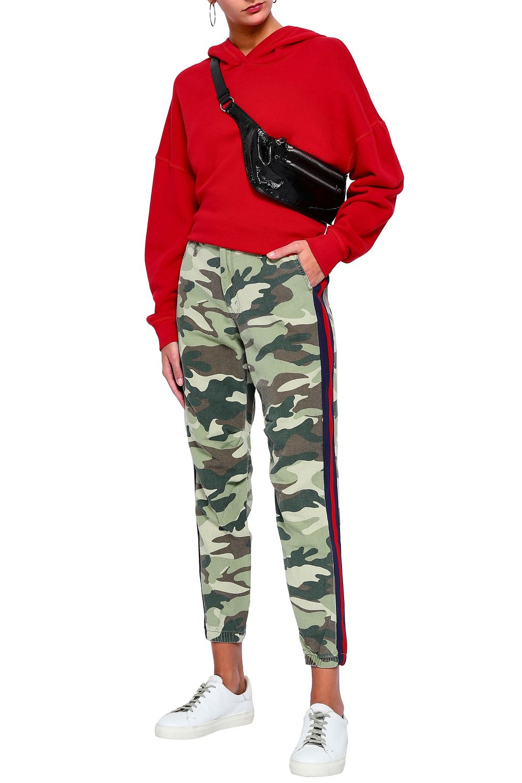 MOTHER The No Zip Misfit cropped printed cotton-blend tapered pants