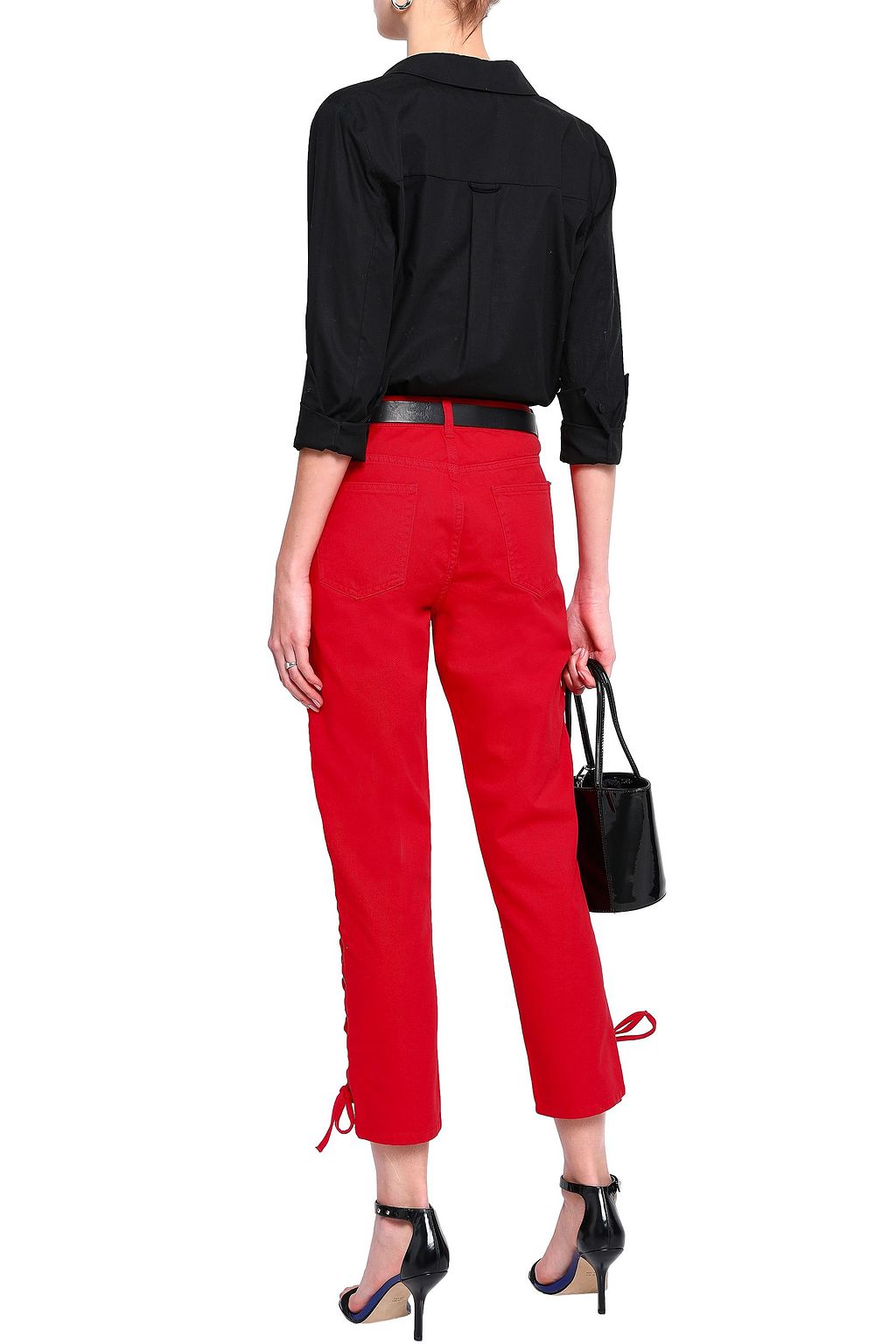 SANDRO Lace-up cropped skinny jeans