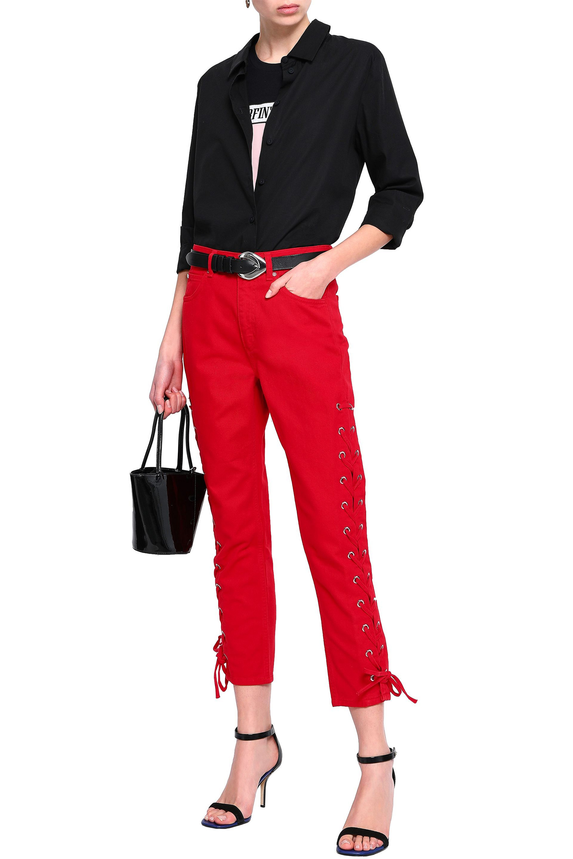 SANDRO Lace-up cropped skinny jeans