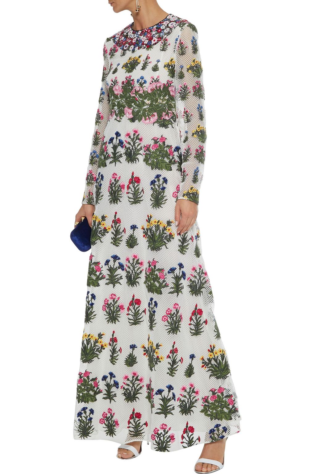 VALENTINO GARAVANI Embroidered cotton-blend guipure lace maxi dress