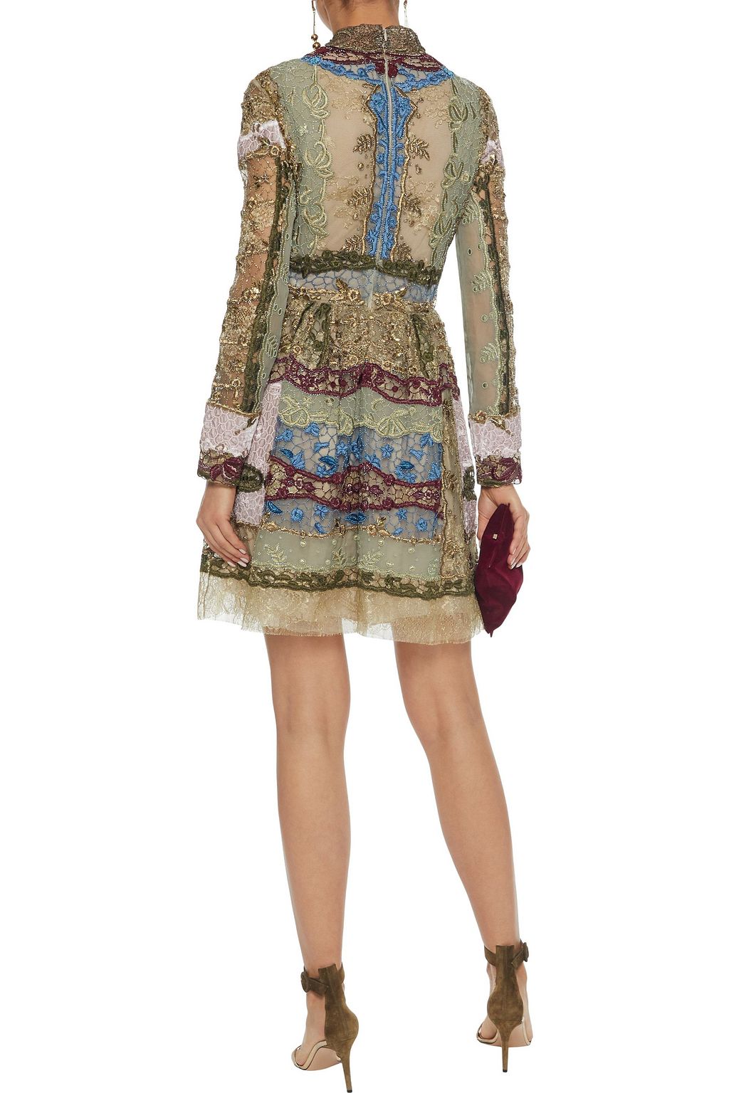 VALENTINO GARAVANI Metallic embellished tulle and organza mini dress