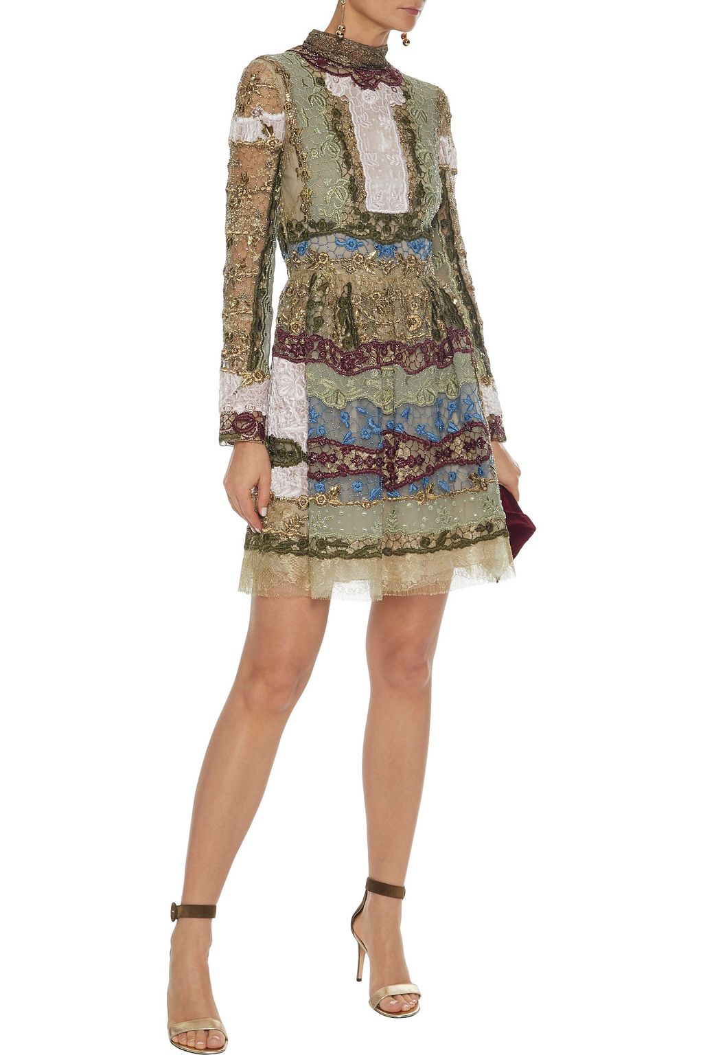 VALENTINO GARAVANI Metallic embellished tulle and organza mini dress