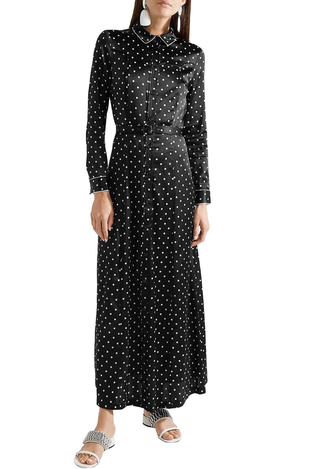 GANNI Dufort polka-dot silk-blend satin maxi dress