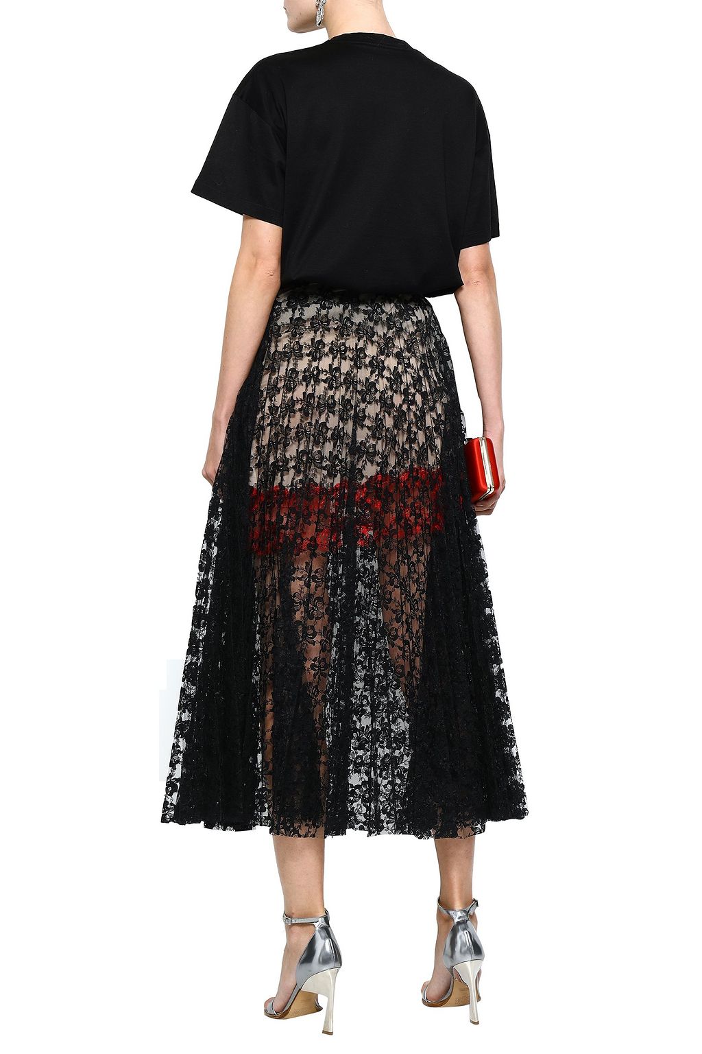 CHRISTOPHER KANE Pleated lace midi skirt