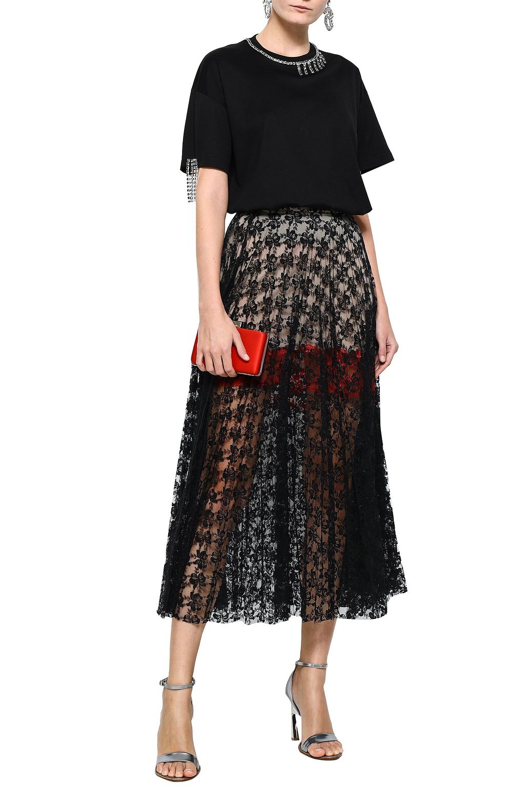 CHRISTOPHER KANE Pleated lace midi skirt