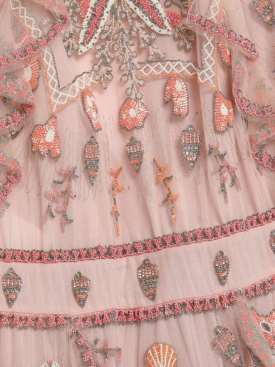 embellished ruffled tulle mini dress