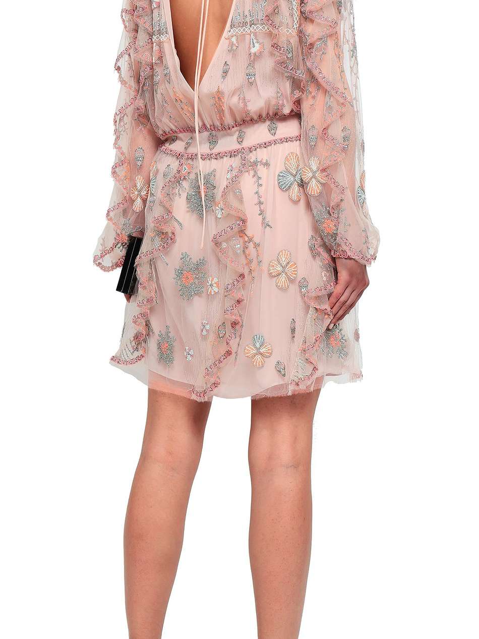 embellished ruffled tulle mini dress
