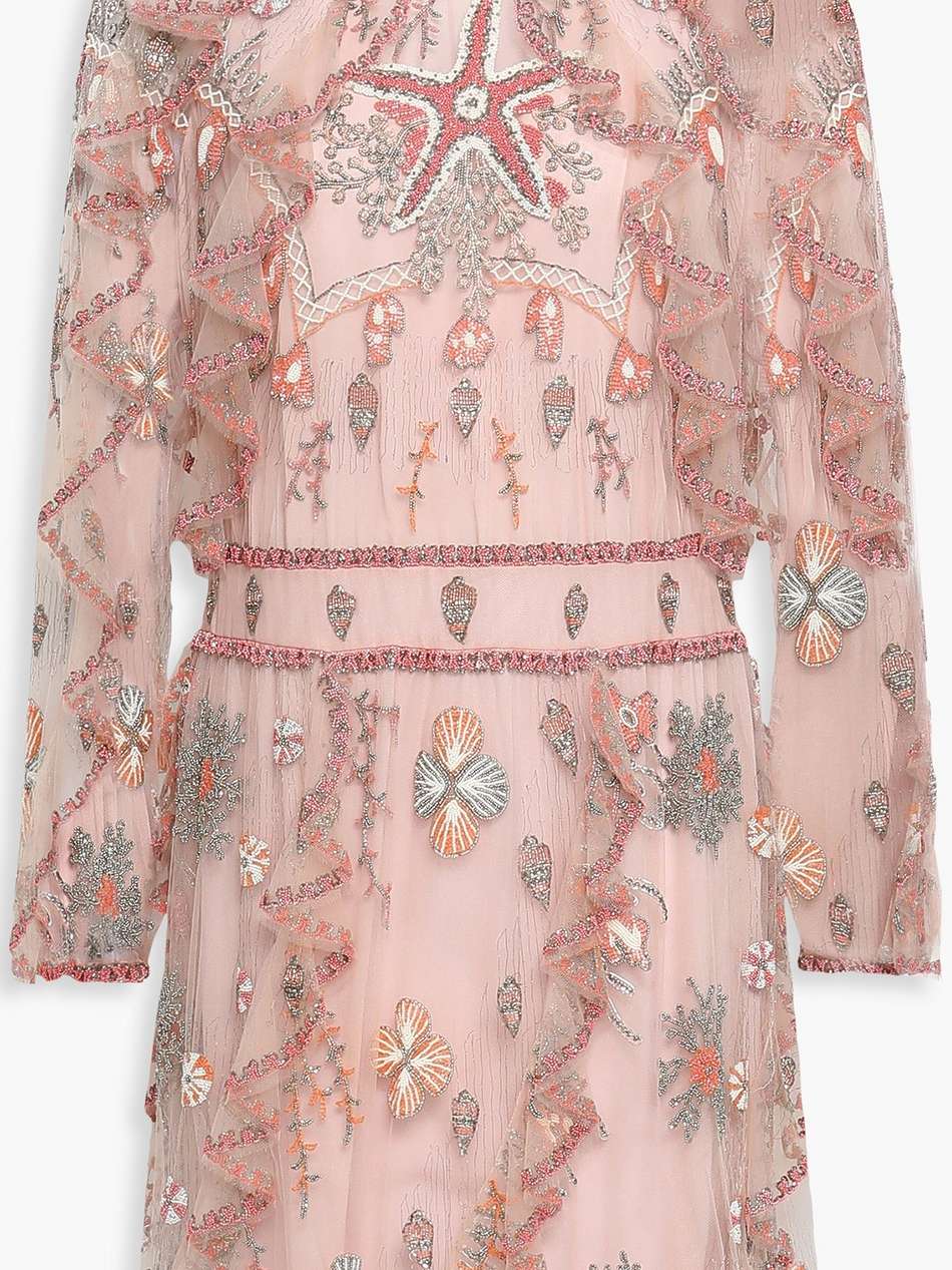 embellished ruffled tulle mini dress