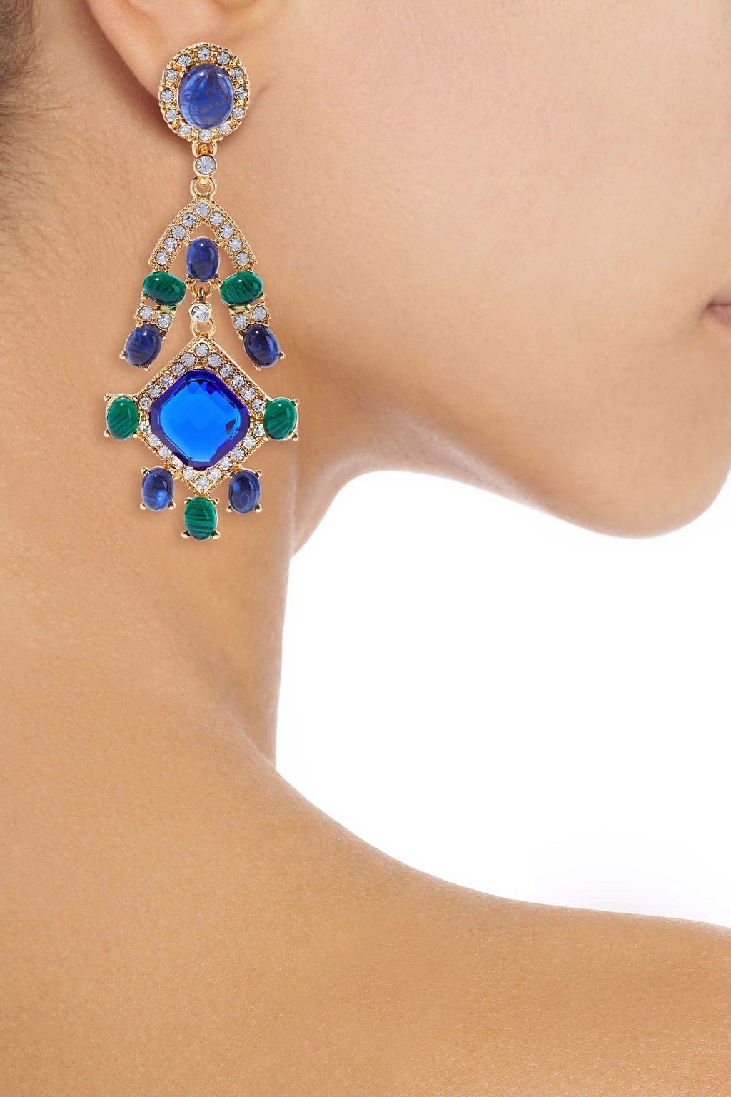 KENNETH JAY LANE Gold-tone, stone and crystal clip earrings