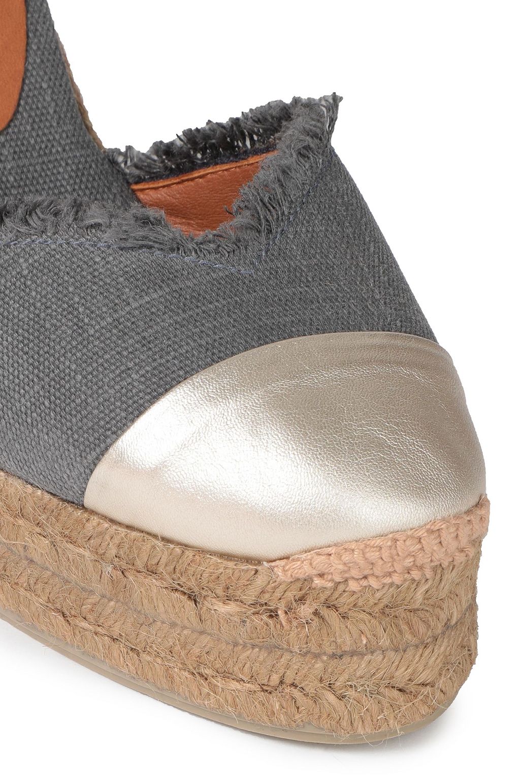 CASTAÑER Columba metallic leather-trimmed canvas wedge espadrilles