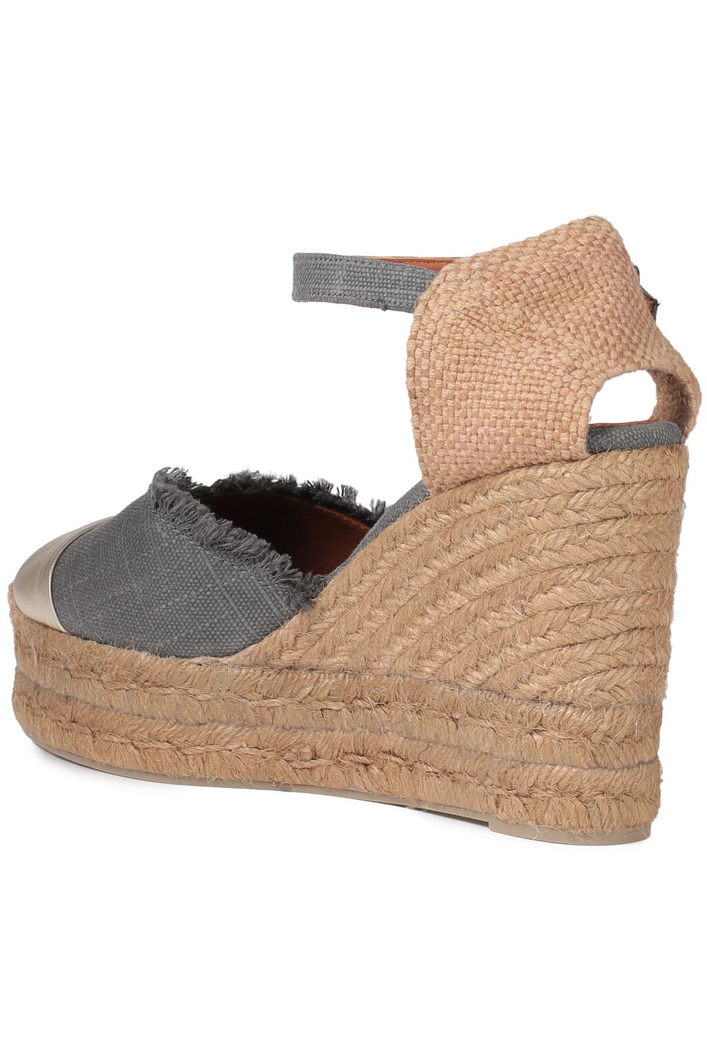 CASTAÑER Columba metallic leather-trimmed canvas wedge espadrilles