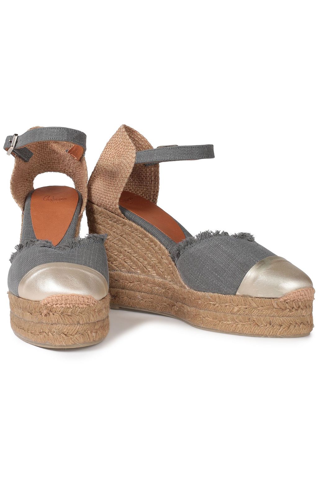 CASTAÑER Columba metallic leather-trimmed canvas wedge espadrilles