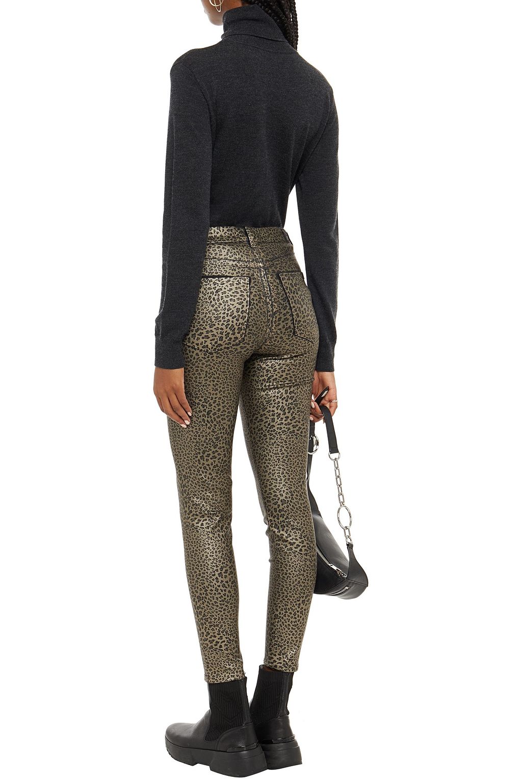 7 FOR ALL MANKIND Metallic leopard-print mid-rise skinny jeans