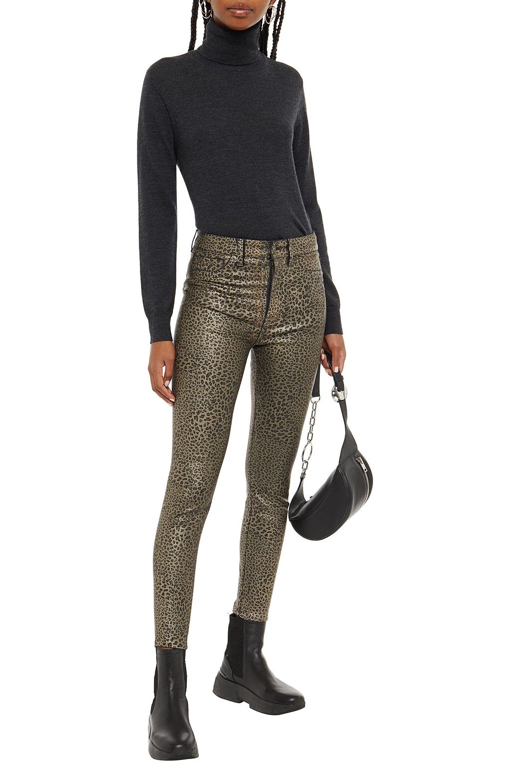 7 FOR ALL MANKIND Metallic leopard-print mid-rise skinny jeans