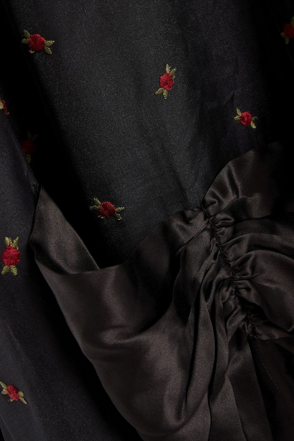 SHRIMPS Organza-paneled gathered embroidered satin midi dress