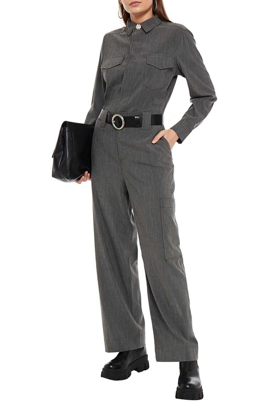 GANNI Crystal-embellished chambray jumpsuit