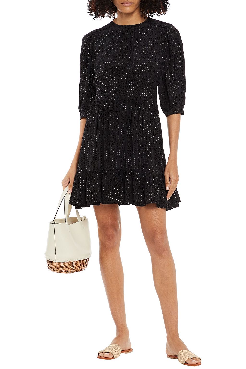 BYTIMO Ruffled metallic crepe de chine mini dress