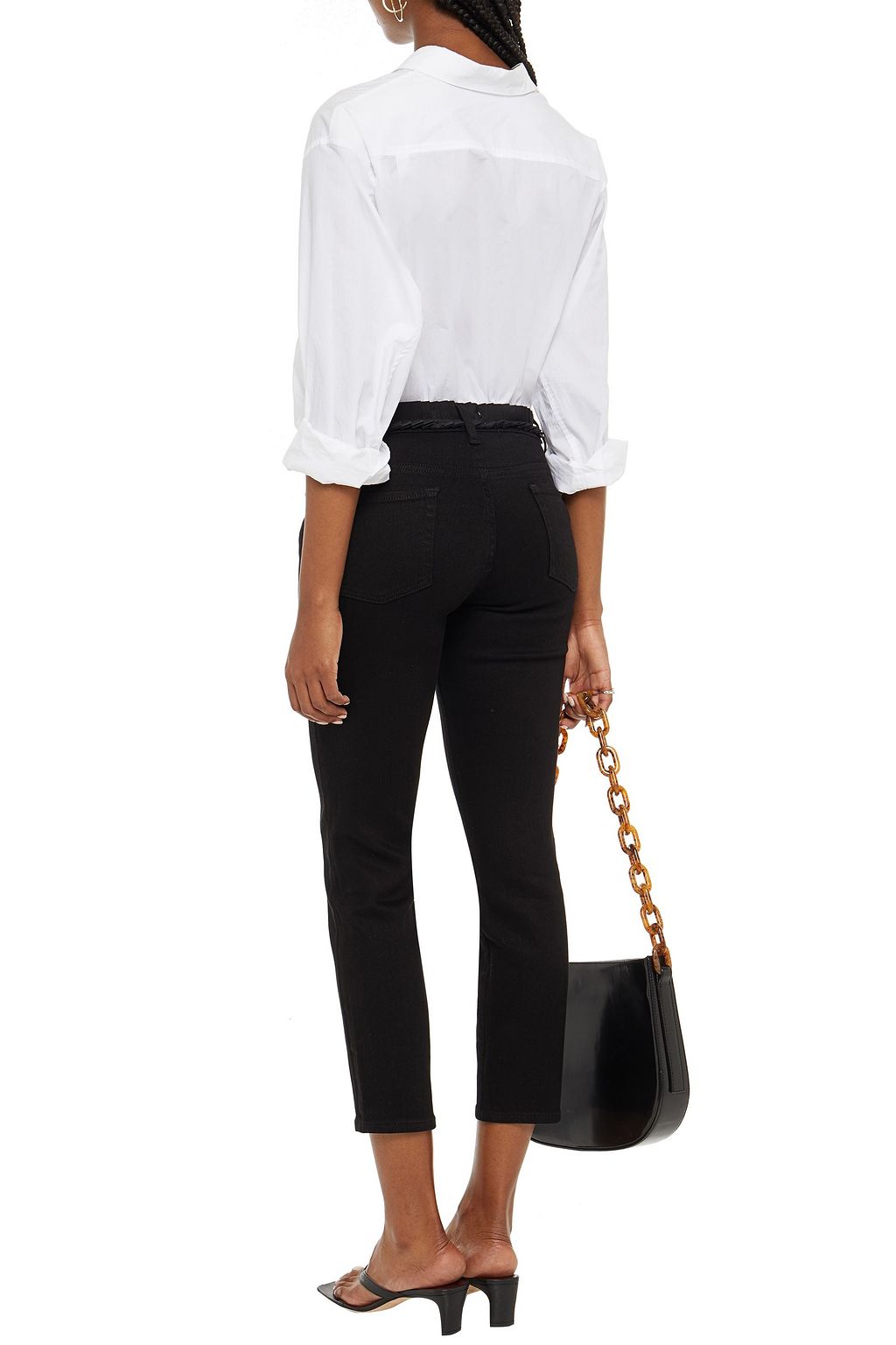 7 FOR ALL MANKIND Roxanne grosgrain-trimmed low-rise slim-leg jeans