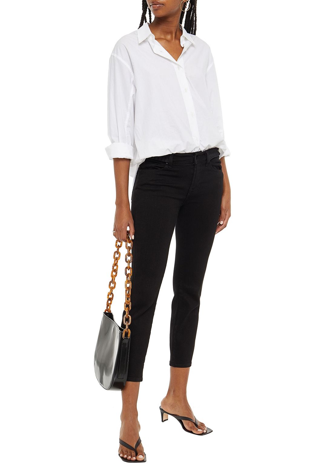 7 FOR ALL MANKIND Roxanne grosgrain-trimmed low-rise slim-leg jeans