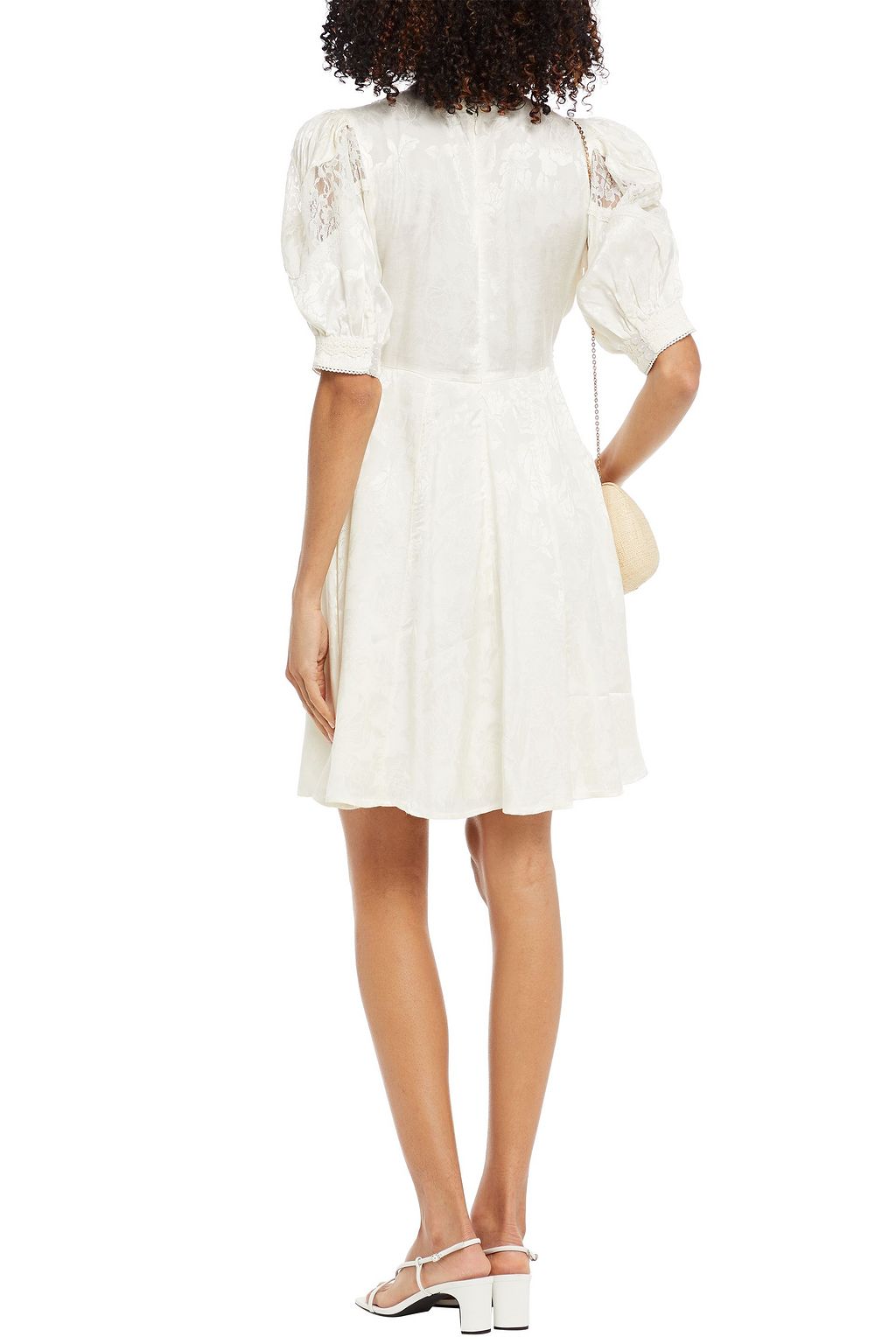 BYTIMO Lace-paneled floral-print jacquard mini dress
