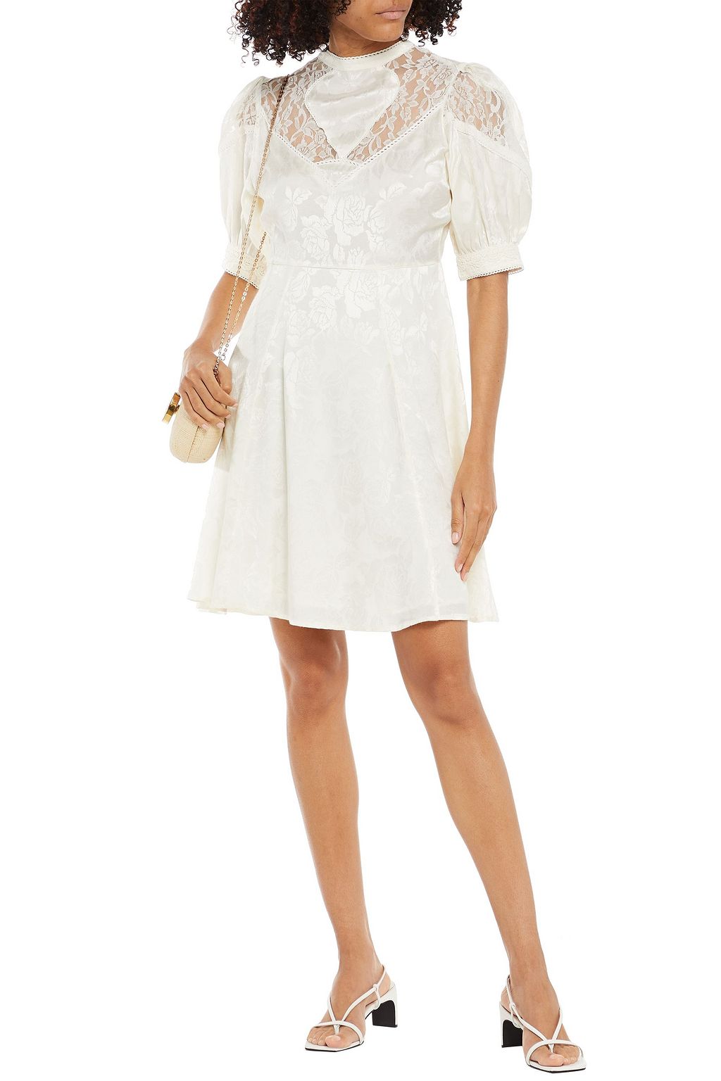 BYTIMO Lace-paneled floral-print jacquard mini dress