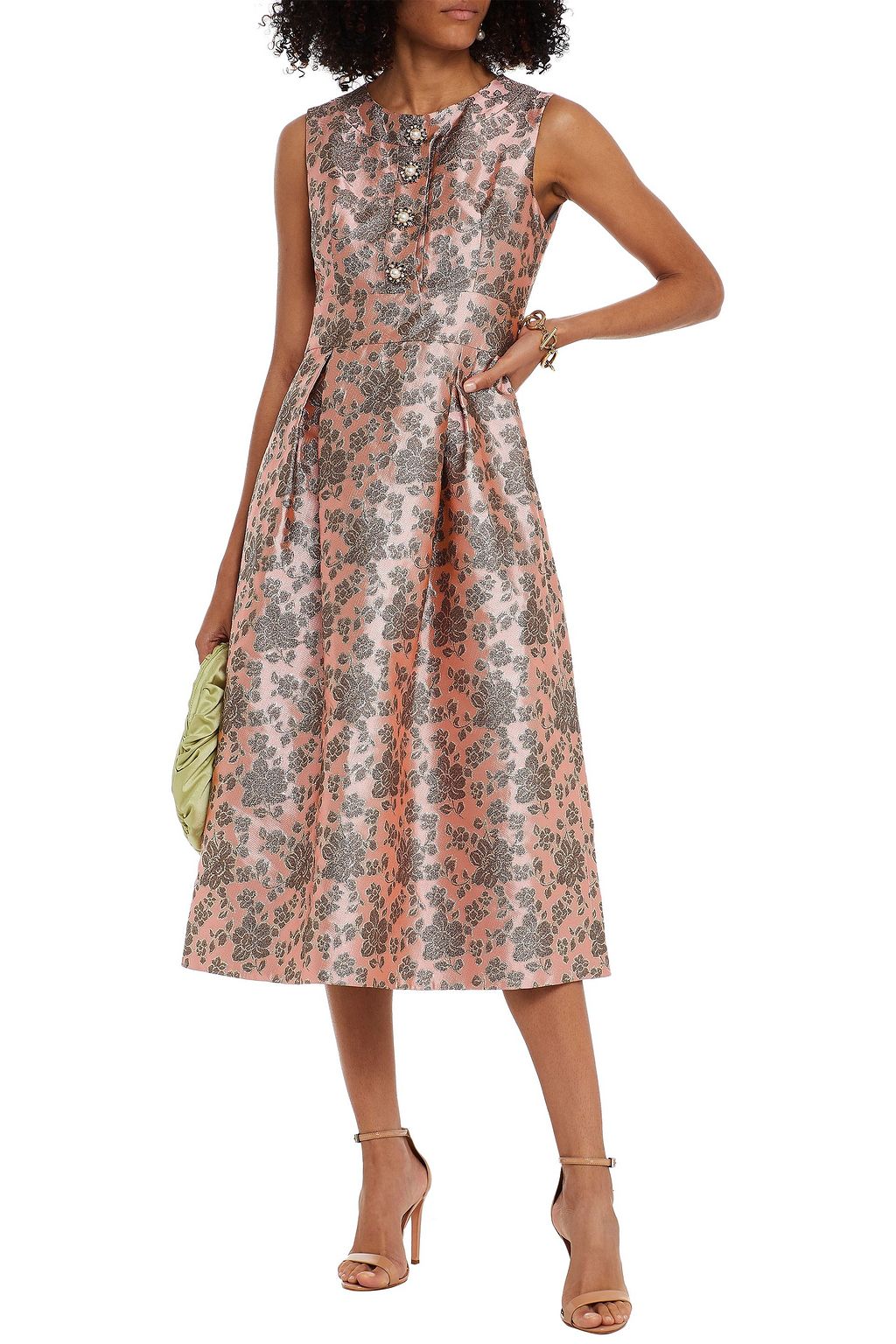 ERDEM Davinia pleated brocade midi dress