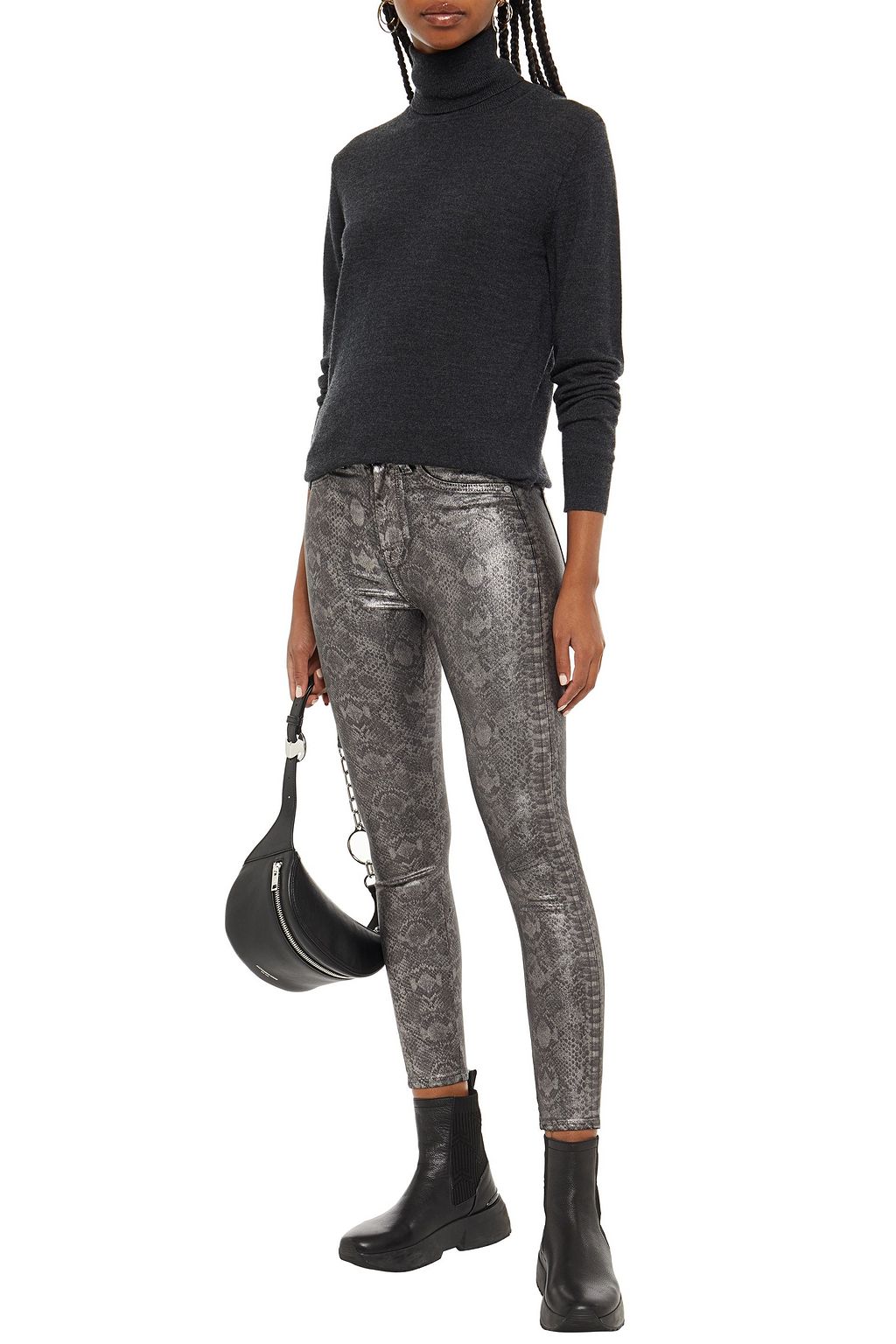 7 FOR ALL MANKIND Metallic snake-print skinny pants