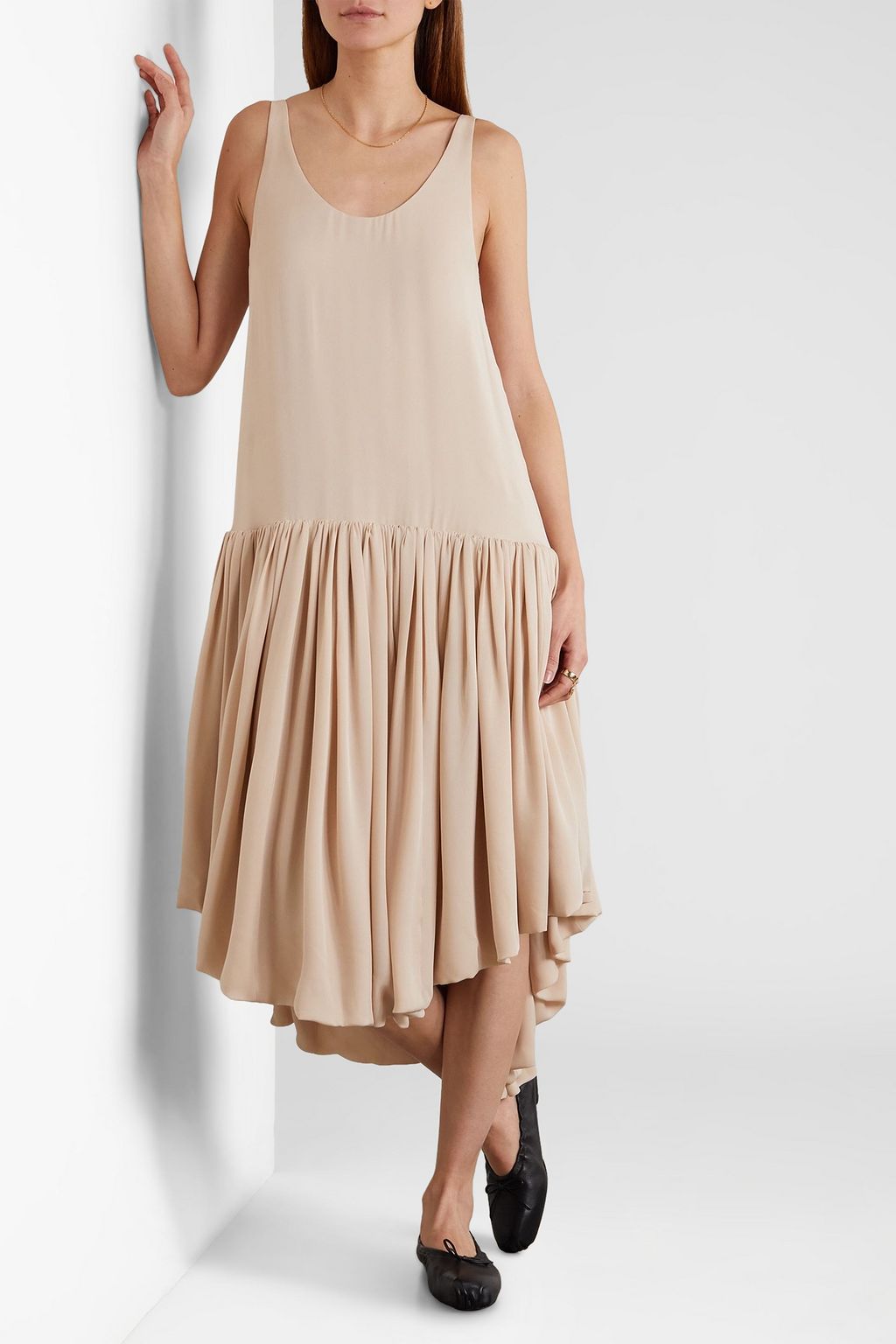 KHAITE Odette asymmetric silk crepe de chine dress